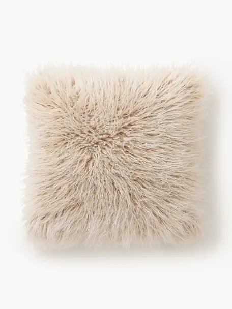 Housse de coussin 40x40 en fourrure synthétique frisée Morten, Beige, larg. 40 x long. 40 cm