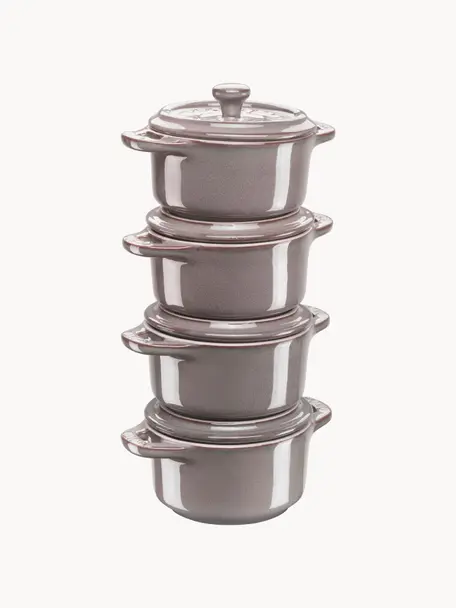 Set 4 casseruole Mini Cocotte, Ceramica smaltata, Greige, Ø 10 x Alt. 7 cm, 200 ml