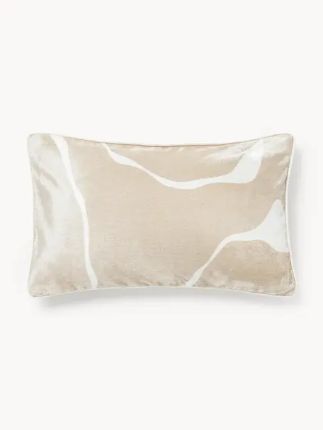 Housse de coussin en velours Seraphina, Velours (51 % coton, 49 % viscose), Beige clair, blanc, larg. 30 x long. 50 cm