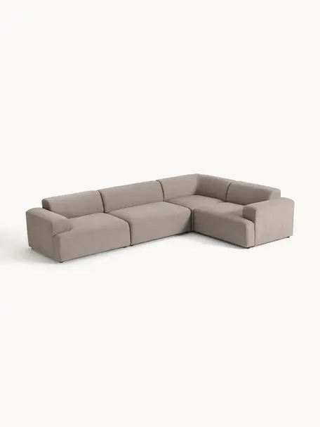 Großes Ecksofa Melva (4-Sitzer), Bezug: 100 % Polyester Der strap, Gestell: Massives Kiefern- und Fic, Füße: Kunststoff Dieses Produkt, Webstoff Greige, B 339 x T 220 cm, Eckteil rechts