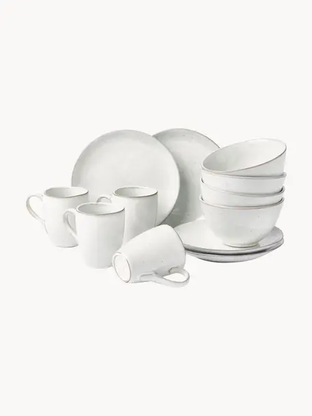 Set de desayuno Nordic Sand, 4 comensales (12 pzas.), Cerámica de gres, Gris claro jaspeado, 4 comensales (12 pzas.)