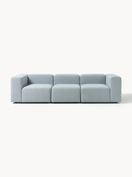 Modulares Bouclé-Sofa Lena (4-Sitzer), Bezug: Bouclé (93 % Polyester, 6, Gestell: Kiefernholz, Schichtholz,, Füße: Kunststoff, Bouclé Hellblau, B 284 x T 106 cm