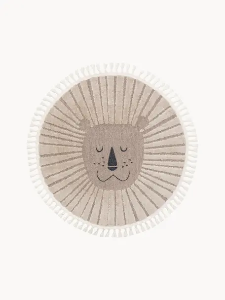 Rond kindervloerkleed Momo met kwastjes en hoog-laag effect, 100% polyester, Beigetinten, Ø 120 cm (maat S)