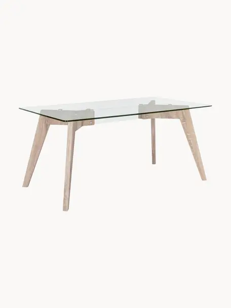 Jídelní stůl se skleněnou deskou Aryan, Transparentní, dřevo, Š 160 cm, H 90 cm