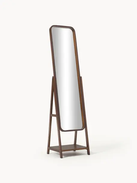 Standspiegel Matteo mit Holzrahmen und Ablagefläche, Gestell: Kiefernholz, Mitteldichte, Spiegelfläche: Spiegelglas, Dunkles Holz, B 43 x H 170 cm