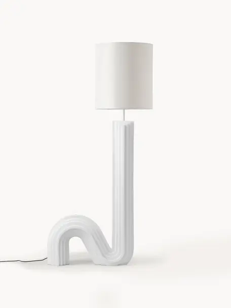 Design Stehlampe Luomo, Lampenschirm: Leinenstoff, Lampenfuß: Harz, lackiert, Off White, H 153 cm