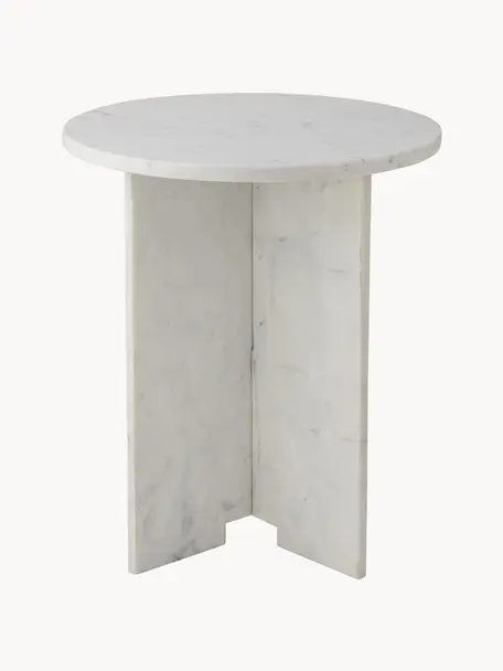 Table d'appoint ronde en marbre Jasmina, Marbre, Blanc, marbré, Ø 46 x haut. 53 cm