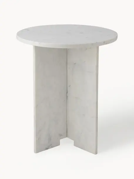 Runder Marmor-Beistelltisch Jasmina, Marmor, Weiß, marmoriert, Ø 46 x H 53 cm