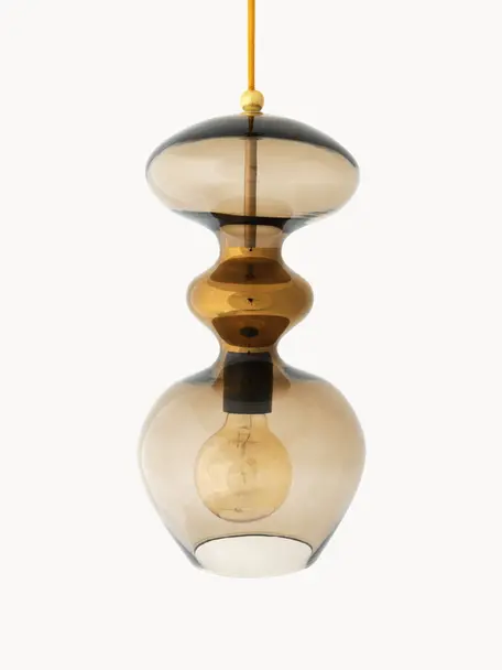 Kleine hanglamp Futura, mondgeblazen, Lampenkap: mondgeblazen glas, Taupe, goudkleurig, transparant, Ø 18 x H 37 cm