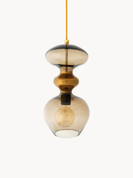 Malé závěsné svítidlo Futura, ručně foukané, Taupe, zlatá, transparentní, Ø 18 cm, V 37 cm