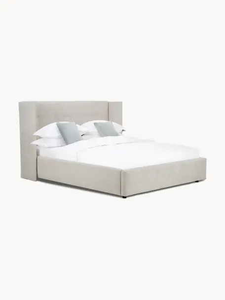 Gestoffeerd bed Star met opbergruimte, Bekleding: polyester (gestructureerd, Frame: massief grenenhout en pla, Geweven stof lichtbeige, B 180 x L 200 cm