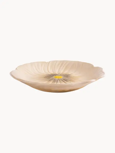 Platos postre artesanales con relieves Poppy, 2 uds., Gres, Beige, Ø 21 x Al 3 cm