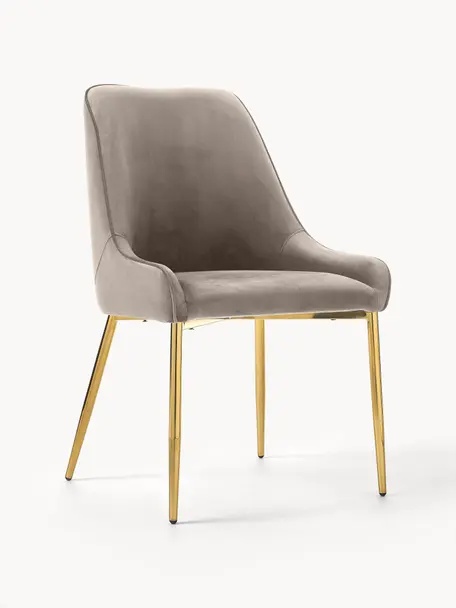 Krzesło tapicerowane z aksamitu Ava, Tapicerka: aksamit (100% poliester) , Nogi: metal galwanizowany, Taupe aksamit, S 53 x G 60 cm
