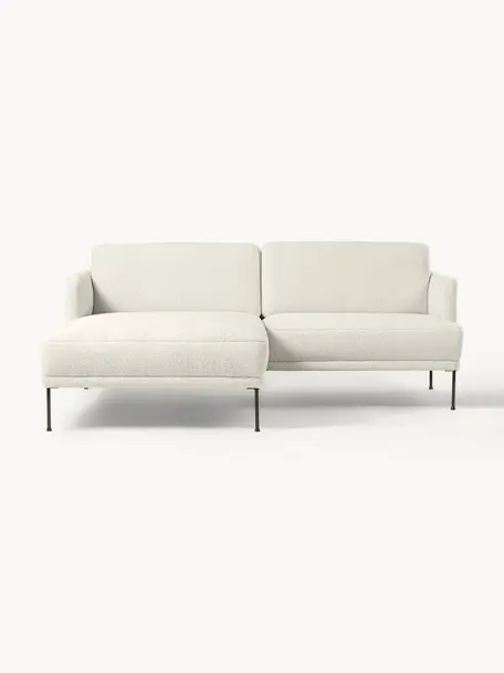 Kleines Ecksofa Fluente aus Teddystoff, Bezug: 100 % Polyester Der strap, Gestell: Massives Kiefernholz, Bir, Füße: Metall, pulverbeschichtet, Teddy Off White, B 198 x T 152 cm, Eckteil links