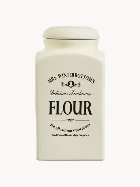 Dóza Mrs Winterbottoms Flour, Kamenina, Krémově bílá, černá, Ø 11 cm, V 21 cm, 1,3 l