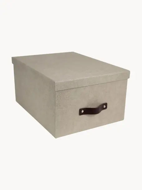Aufbewahrungsbox Gustav, 2 Stück, Box: Canvas, fester Karton (10, Griff: Leder, Beige, B 23 x T 30 cm