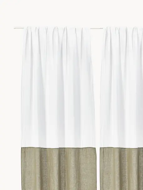 Rideau semi-transparent avec ourlet en tunnel Maisie, 2 pièces, 100 % fibres de chanvre

Le matériau est certifié STANDARD 100 by OEKO-TEX®, 6760CIT, Blanc, vert olive, larg. 135 x long. 260 cm