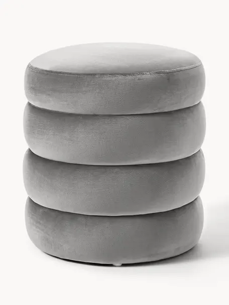 Pouf en velours Alto, Velours gris, Ø 42 x haut. 48 cm