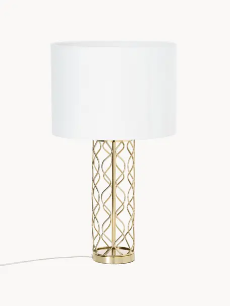 Große Tischlampe Adelaide, Lampenschirm: Textil, Lampenfuß: Metall, Weiß, Goldfarben, Ø 35 x H 62 cm