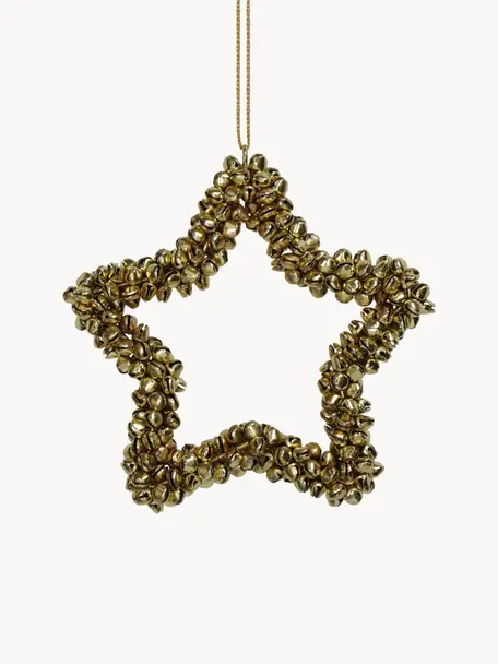 Adorno navideño con cascabeles Star, Metal recubierto, Dorado, An 14 x Al 14 cm