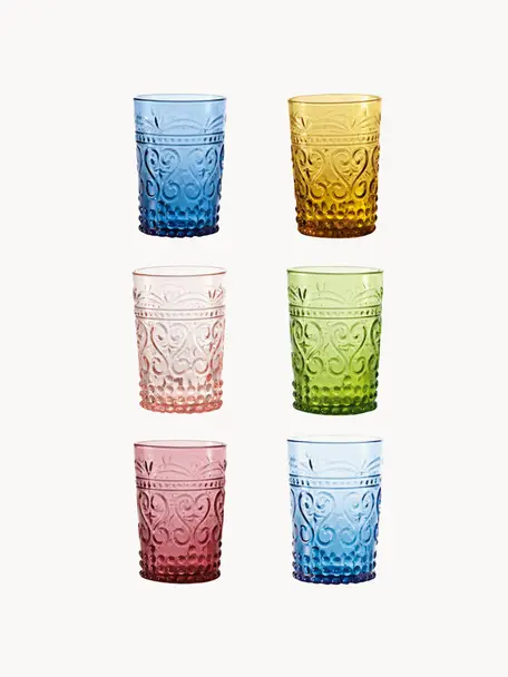 Verres à eau artisanaux Confezione, 6 élém., Verre, Multicolore, Ø 7 x haut. 11 cm, 270 ml