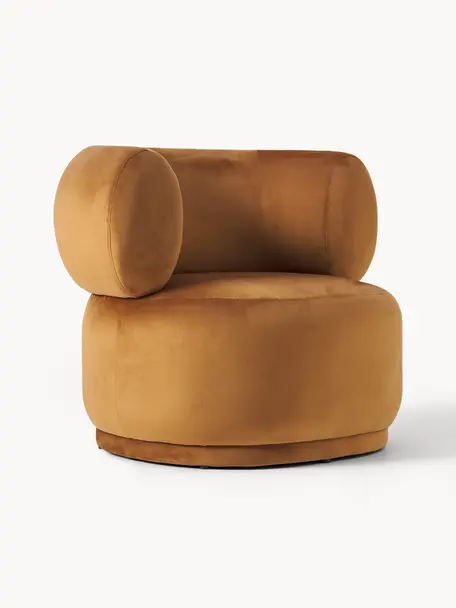 Fluwelen fauteuil Cori, Bekleding: 100% polyester (fluweel), Frame: eucalyptushout, Fluweel caramelkleurig, B 100 x H 84 cm