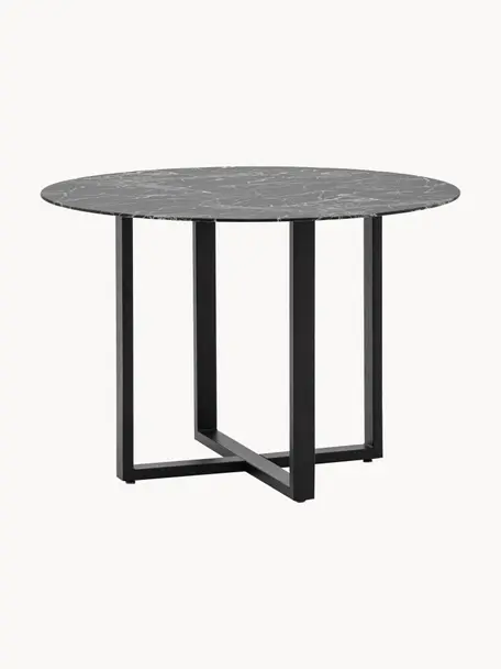 Table de salle à manger ronde aspect marbre Connolly , Ø 110 cm, Noir, aspect marbre, Ø 110 cm