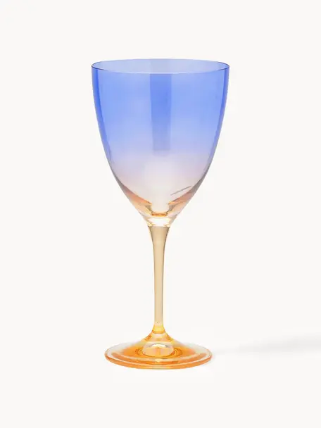 Copas de vino Ombre Flash, 2 uds., Vidrio, Azul royal, amarillo sol, Ø 10 x Al 12 cm, 400 ml