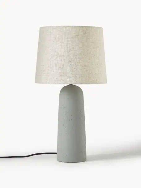 Große Tischlampe Kaya mit Betonfuß, Lampenschirm: 70% Baumwolle, 30% Leinen, Lampenfuß: Beton, Hellbrau, Cremeweiß, Ø 29 x H 52 cm