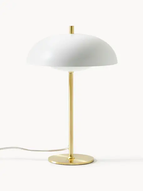Tafellamp Mathea, Lampenkap: gepoedercoat metaal, Lampvoet: vermessingd metaal, Wit, goudkleurig, B 23 x H 36 cm