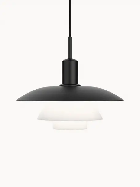 Hanglamp PH 5/5, Lampenkap: opaalglas, gepoedercoat a, Zwart, wit, Ø 50 x H 43 cm