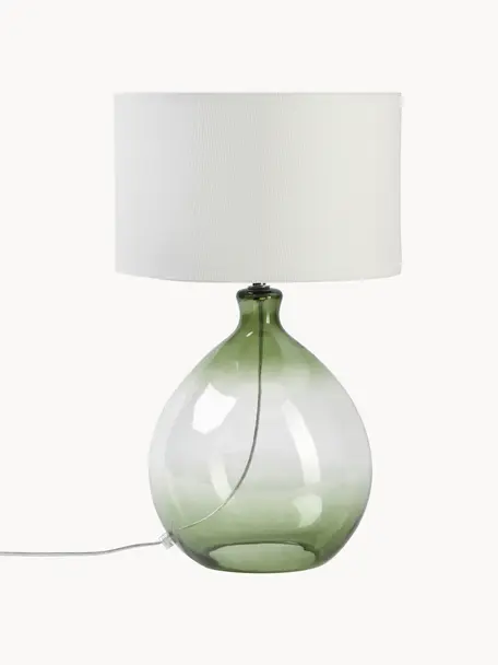 Grosse Tischlampe Zoya mit Glasfuss, Lampenschirm: Textil (100% Polyester), Weiss, Grün, Ø 30 x H 51 cm