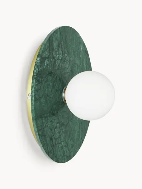 Lampada da parete e soffitto in marmo Cehlani, Paralume: vetro opale, Verde marmorizzato, Ø 28 x Alt. 16 cm