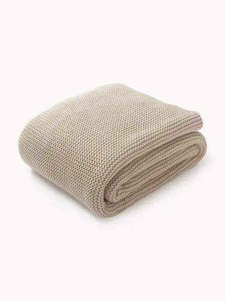 Coperta a maglia in cotone organico Adalyn, 100% cotone organico, certificato GOTS, Beige chiaro, Larg. 150 x Lung. 200 cm