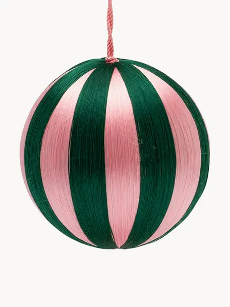 Grote kerstballen Corded, 2 stuks, Kunststof, Lichtroze, donkergroen, Ø 15 cm