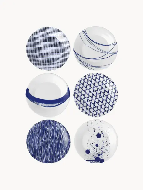 Set di 6 piatti da colazione in porcellana Pacific Blue, Porcellana, Bianco, blu scuro, Ø 16 cm
