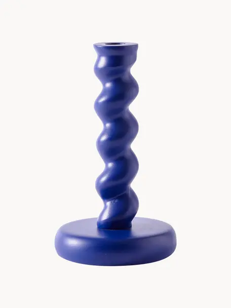 Ručně vyrobený kovový svícen Twister, Potažený kov, Tmavě modrá, Ø 14 cm, V 24 cm