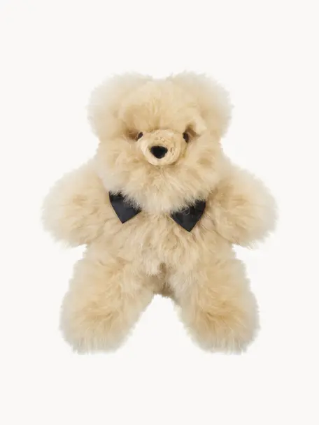 Ručne vyrobený medvedík z kožušiny alpaky Pelu, Svetlobéžová, Š 20 x V 30 cm