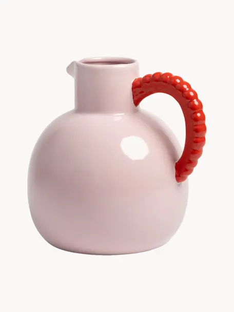 Carafe à eau artisanale Pearl, 2,5 L, Grès cérame, Rose pâle, rouge corail, 2,5 L