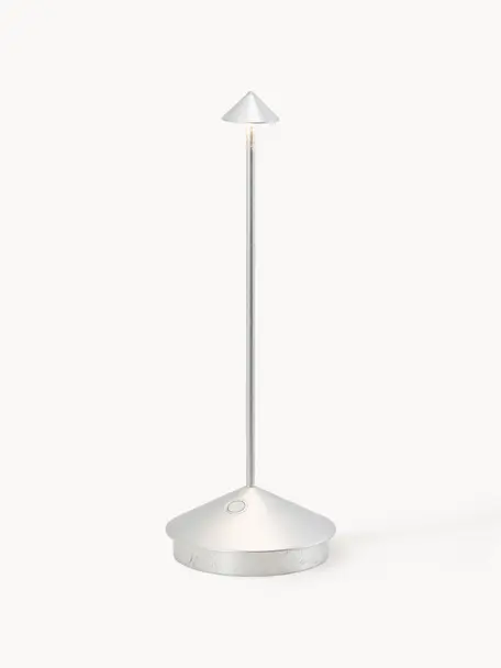 Kleine mobiele LED tafellamp Pina, dimbaar, Lamp: aluminium, gecoat, Zilverkleurig, Ø 11 x H 29 cm