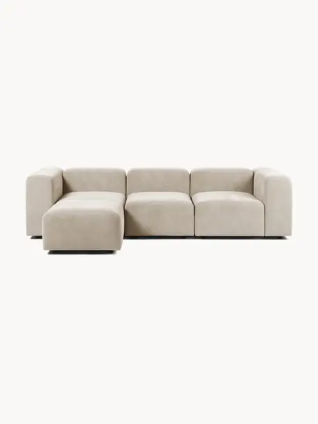 Modulares Sofa Lena (4-Sitzer) mit Hocker, Bezug: Webstoff (88% Polyester, , Gestell: Kiefernholz, Schichtholz,, Webstoff Hellbeige, B 284 x T 181 cm
