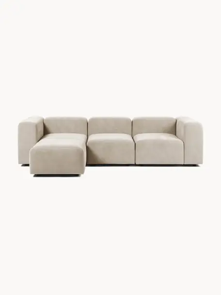 Modulares Sofa Lena (4-Sitzer) mit Hocker, Bezug: Webstoff (88% Polyester, , Gestell: Kiefernholz, Schichtholz,, Füße: Kunststoff, Webstoff Hellbeige, B 284 x T 181 cm