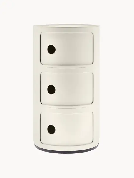 Contenitore di design con 3 cassetti Componibili, Tecnopolimero termoplastico ricavato da materiale industriale riciclato, certificato Greenguard, Bianco latte opaco, Ø 32 x Alt. 59 cm