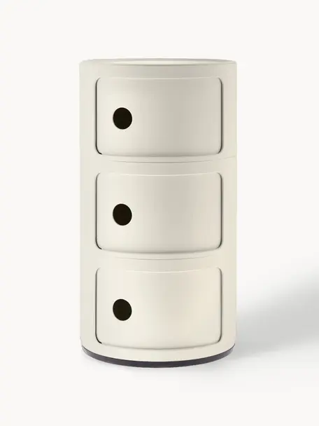Design Container Componibili, 3 Elemente, Thermoplastisches Technopolymer aus recyceltem Industrieausschuss, Greenguard-zertifiziert, Off White, matt, Ø 32 x H 59 cm