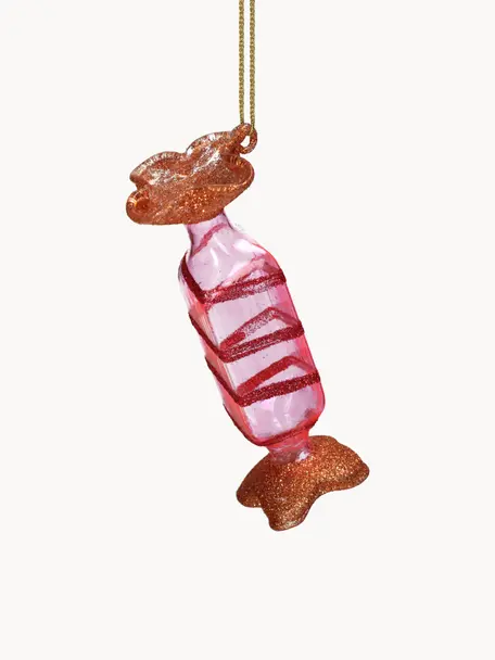 Kerstboomhanger Candy in de vorm van een snoepje, Glas, Rood, roze, transparant, B 4 x H 10 cm