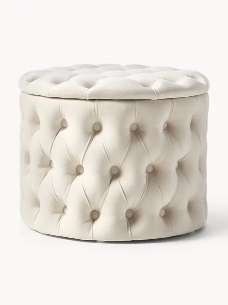 Pouf contenitore in velluto Chiara, Rivestimento: velluto (poliestere) Con , Velluto beige chiaro, Ø 50 x Alt. 42 cm