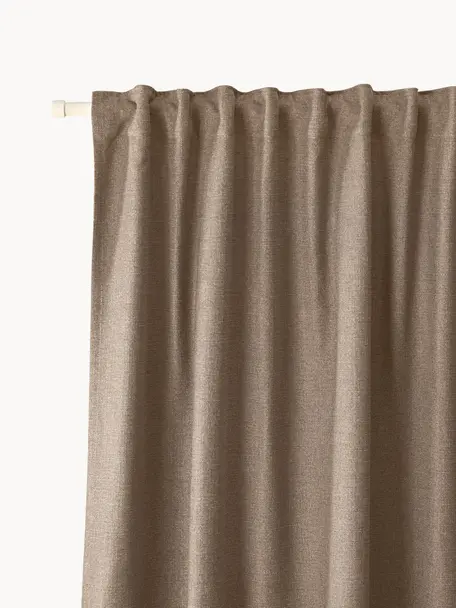 Ondoorzichtig gordijn Jensen met multiband, 2 stuks, 95% polyester, 5% nylon, Nougat, B 130 x L 260 cm