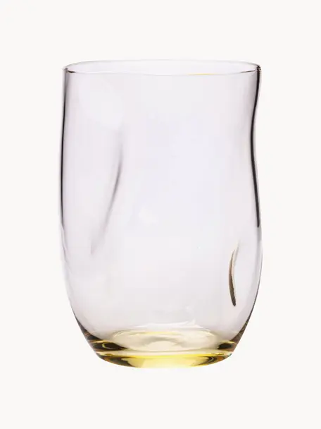 Bicchieri per acqua fatti a mano dalla forma organica Squeeze 6 pz, Vetro, Giallo limone, Ø 7 x Alt. 10 cm, 250 ml