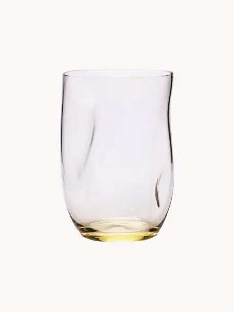 Handgefertigte Wassergläser Squeeze in organischer Form, 6 Stück, Glas, Zitronengelb, Ø 7 x H 10 cm, 250 ml