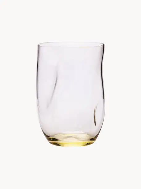 Verres à eau artisanaux de forme organique Squeeze, 6 pièces, Verre, Jaune citron, Ø 7 x haut. 10 cm, 250 ml